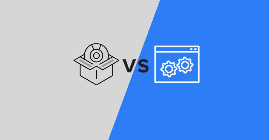 Comparing Off-the-Shelf Software (SaaS) vs Custom Software Pricing is Complicated. But Here's How to Do It. 1 Image comparing off the shelf software (SaaS) and custom software pricing.