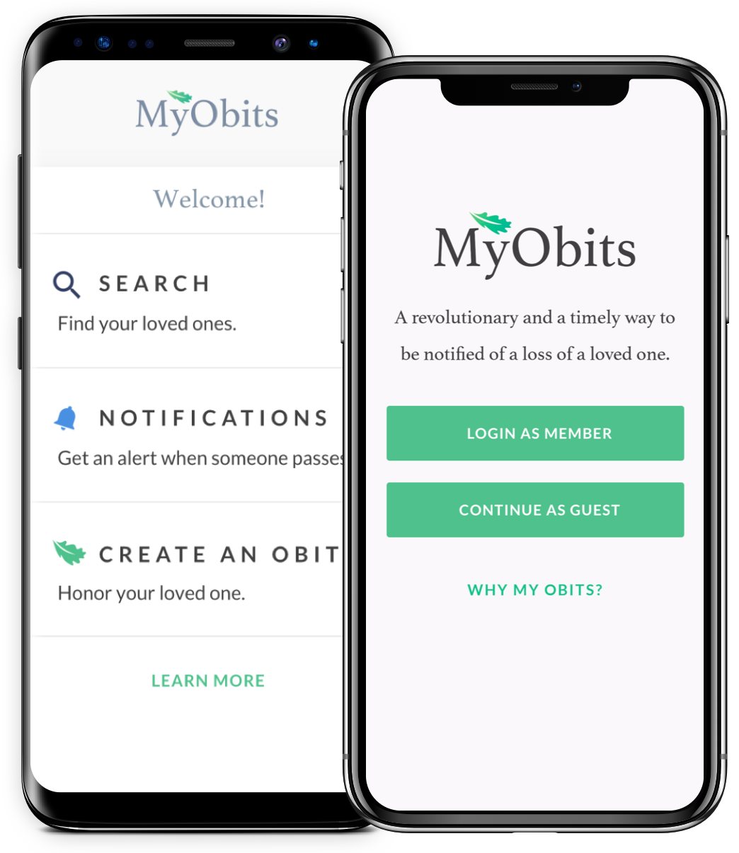 MyObits app mockup from SPARK